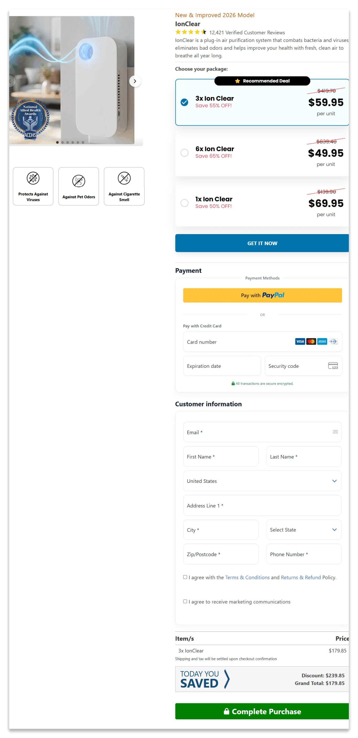Ion Clear Secure Checkout Page